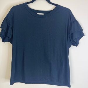 Madewell Blue Ruffled Short Sleeve Tee